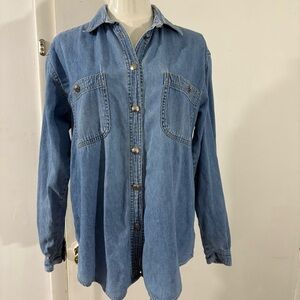Vintage Chaus Sport Blue Denim Silver Button Down Long Sleeve Women’s M Pockets
